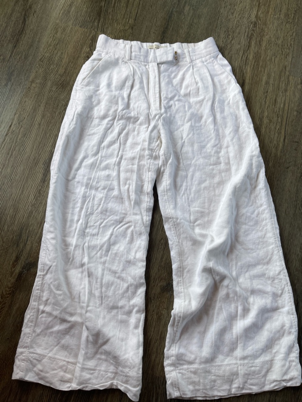 Abercrombie & Fitch White Linen Pants with Hook Closure